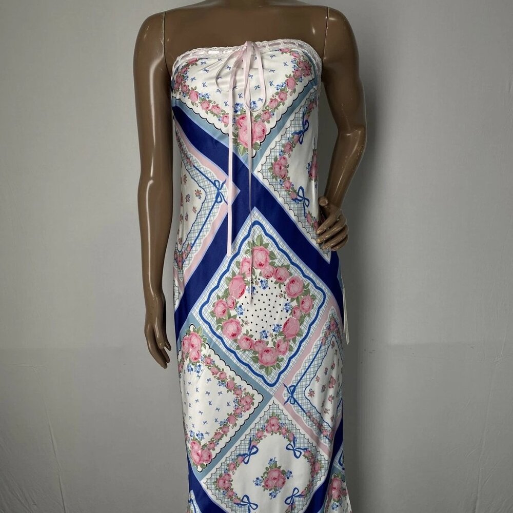 For Love & Lemons Women’s Mae Floral Strapless Slip Midi Dress – Ivory/Multi XS